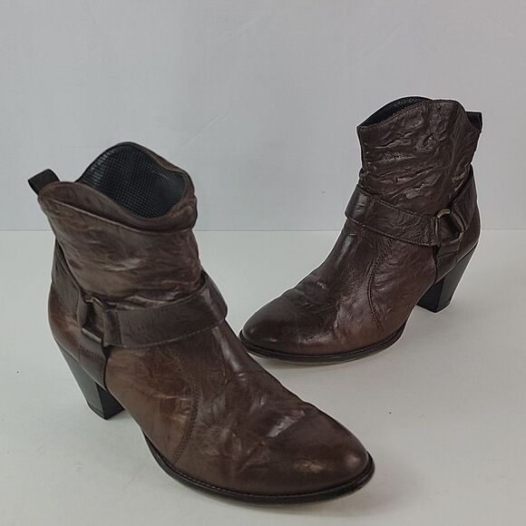 Paul Green Strappy Brown Leather Handmade Women's Ankle Boots - Picture 3 of 16